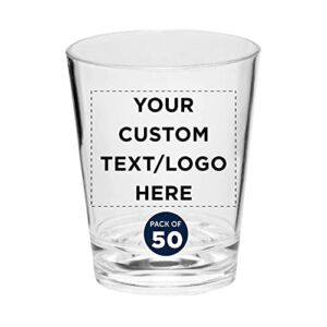 Custom Translucent Plastic Shot Glasses 1.5 oz. Set of 50, Personalized Bulk Pack – Acrylic, Great for Wedding, Party, Birthday, Gifts – Clear