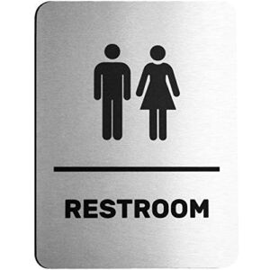 Brushed Aluminum Unisex Restroom Sign – Men and Women Modern Restroom Sign – Bathroom Sign Decor – Bathroom Door Signs – Restroom Signs for Business – Bathroom Signage