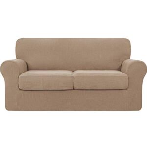 TOYABR 3 Pieces Sofa Slipcover Removable Couch Cover with 2 Separate Cushions, Washable Loveseat Slipcovers, High Stretch Soft Furniture Protector for Pets and Kids (Medium,Camel)