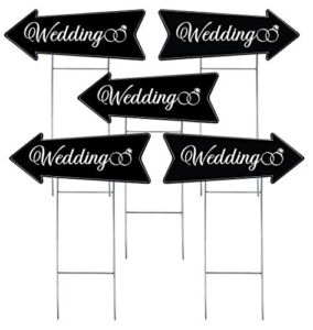 Wedding Directional Arrow Yard Sign 23.5 x 8.5 with Tall Heavy Duty Yard Stakes (5, Wedding Arrow)