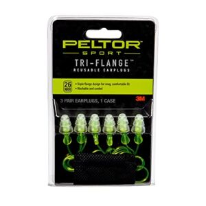 Peltor Sport Tri-Flange Corded Reusable Earplugs, 3-Pair Per Pack
