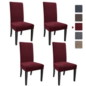 EVETIS Dining Chair Covers Dining Room Chair Slipcovers, 4 Pack Parson Chair Cover Washable Removable for Kitchen, Hotel, Restaurant (Burgundy，4 Pcs )