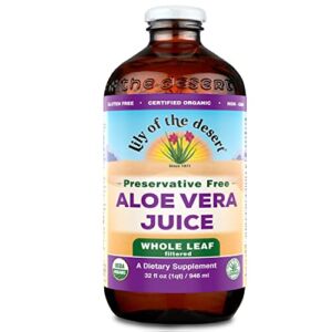 Lily of the Desert Aloe Vera Juice Drink, USDA Certified Organic Whole Leaf, Preservative Free, Vegan Dietary & Immune Support, Gluten Free Liquid Digestive Aid, No Water Added, 32 Fl Oz