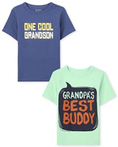 The Children’s Place Baby Toddler Boys Short Sleeve Graphic T-Shirt 2-Pack, Grandpa’s Best Buddy/One Cool Grandson, 18-24 Months
