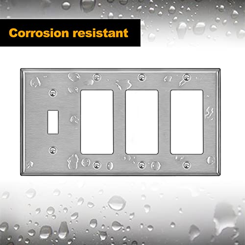 [2 Pack] BESTTEN 4-Gang Combination Metal Wall Plate with Ｗhite or Clear Plastic Film, 3-Decor/1-Toggle, Stainless Steel Outlet and Switch Cover, Brushed FInish | The Storepaperoomates Retail Market - Fast Affordable Shopping