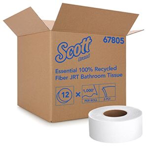 Scott Essential Jumbo Roll JR. Commercial Toilet Paper (67805), 100% Recycled Fiber, 2-PLY, White, 12 Rolls / Case, 1000′ / Roll