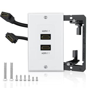 HDMI 2.1 Wall Plate(2 Port), Electop 8K HDMI Wall Outlet Pass Through with Low Voltage Metal Mounting Bracket, Supports 8K@60Hz and 4K@120Hz, 3D, HDR, 48 Gbps HDMI Box, Fits Home Theater Systems