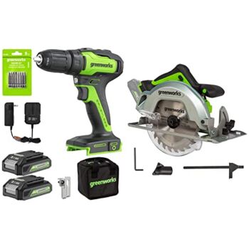 Greenworks 24V Brushless Power Tools Combo Kit, (2-Tool: Variable Speed Drill/Driver, 7-1/4-inch Circular Saw with 2× 2Ah Batteries and Charger) | The Storepaperoomates Retail Market - Fast Affordable Shopping