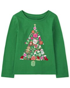 The Children’s Place Baby Toddler Girls Long Sleeve Graphic T-Shirt, Christmas Tree, 12-18 Months