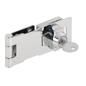 Prime-Line U 9951 Keyed Hasp Lock – Twist Knob Keyed Locking Hasp for Small Doors, Cabinets and More, 4” x 1-5/8”, Steel, Chrome Plated