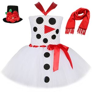 Christmas Snowman Costume for Girl: Girls Christmas Dresses with Scarf and Hat Toddler Halloween Costumes Cosplay Dress Up Xmas Holiday Elf Costume Kids Santa Claus Photoshoot White Snowman 10-12 Years