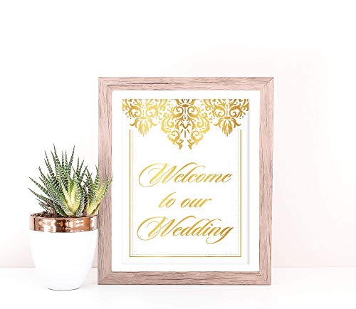 Damask Welcome Wedding Sign Gold Foil Wedding Signage, Romantic Elegant Design Ready To Frame Gold Foil Unframed Print Poster, Many Sizes Available Your Choice of Real Foil Color | The Storepaperoomates Retail Market - Fast Affordable Shopping