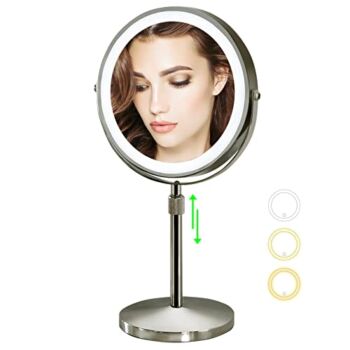 Furgatti Lighted Makeup Mirror, Vanity Mirror with 3 Color Lights, 360 Rotation, Height Adjustable, 1x/10x Magnification, 8 Inch Tabletop Cosmetic Mirror with Touch Control Lights for Makeup, Nickel | The Storepaperoomates Retail Market - Fast Affordable Shopping