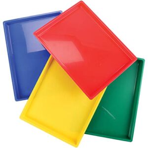 Constructive Playthings-EDX-770 Messy Trays, Set of 4 Hard Plastic Trays, Multi-Color