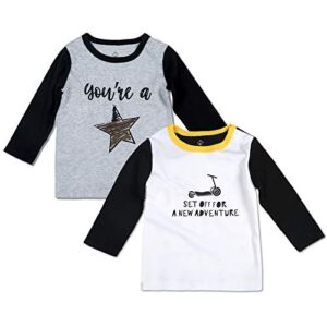 DEFAHN Unisex Baby T-Shirt Infant Boy Girl Long Sleeve Top Tee 2 Pack Cotton Casual Shirts Clothes 0-24 Months (White&Grey, 0-3 Months)