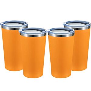 MEWAY 16oz Tumbler 4 Pack Stainless Steel Travel Coffee Mug with Lid ,Double Wall Insulated Coffee Cup Gift in Bulk for Women for Home, Office, Travel Great (Orange,Set of 4)