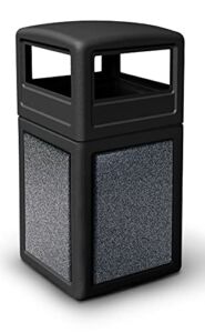Commercial Zone StoneTec Square Receptacle with Dome Lid, 42 Gallon, Black w/Pepperstone Panels