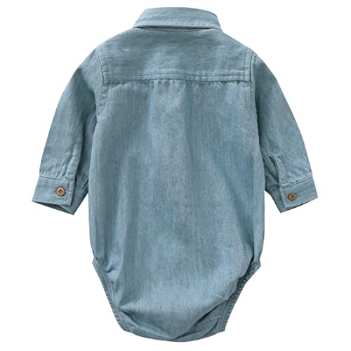 MOMOLAND Infant Baby Boys Woven Denim Button Up Bodysuit Romper Shirt (0-3 Months, Denim 265) | The Storepaperoomates Retail Market - Fast Affordable Shopping