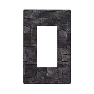 Vintage Stone Texture Black 1 Gang Light Switch Cover Single Rocker Wall Plate Decorative Outlet Decora for Farmhouse Room Home Adults Bedroom Living Kitchen Bathroom Receptacle Decoration