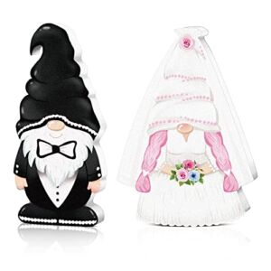 2 Pcs Wedding Decorations Bride and Bridegroom Gnome Wedding Dress Wooden Sign Decorative Gnome Sign Freestanding Tiered Tray Elf Double Printed Gnomes Decorations for Home Tabletop Centerpiece