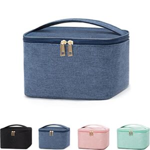 Travel Makeup Bag Portable Small Mini Cosmetic Organizer Storage Case with Handle for Jewelry, Lipstick, Cosmetic Box (Blue)