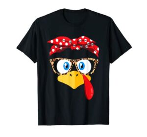Thanksgiving Turkey Face Leopard Print Glasses T-Shirt