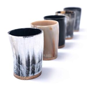 Norse Tradesman Ox-Horn Shot Glass Set (5) – 2 oz Mini-Drinking Horns for Toasting Spirits