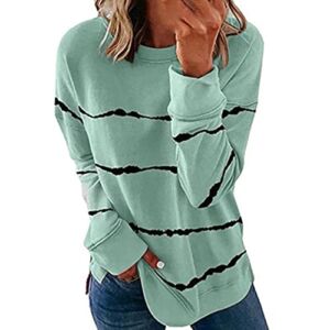 Womens 2022 Fall Fashion Tops Dressy Casual Crewneck Sweatshirt Striped Clothes Long Sleeve Loose Pullover Shirts