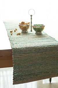 Chardin home | Natural Jute Table Runner | 13×108 Inch. Rustic Farmhouse Table Runner | Table Runner Colors – Natural Jute and Aqua Turquoise.