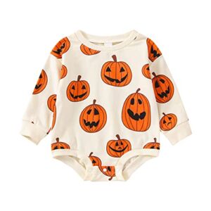 Baby Halloween Outfit Boy Girl Pumpkin Patch Onesie Sweatshirt Romper Sweater Shirt Cute Newborn Toddler Clothes 12-18 Months Halloween Pumpkin Cream