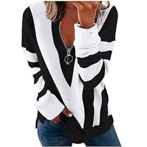 Womens Crewneck Solid Striped Sweatshirts Side Split Sweater Tops Long Sleeve Pullover Shirts 2022 Cozy Fall Top