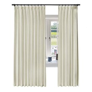 Fcoise Blackout Linen Curtains 102 Inches Long, Pinch Pleat Drapes for Traverse Rods Plastic Hooks Included, 90% Light Blocking Window Panels Draperies – 2 Panels, 72″ W x 102″ L, Sand Beige