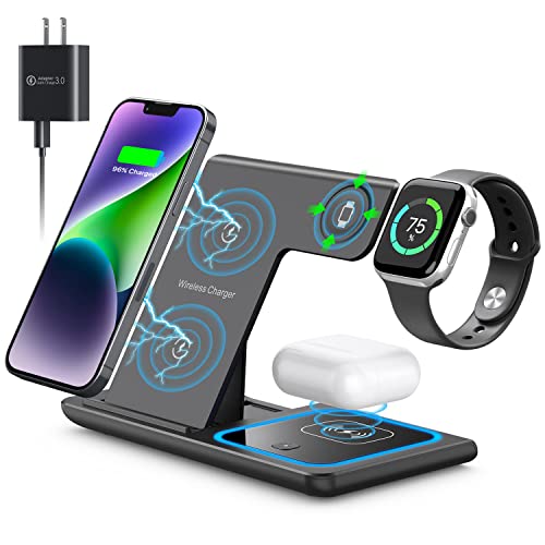 Wireless Charger,MILDILY 3 in 1 Wireless Charging Station for Apple iPhone/iWatch/Airpods, iPhone 14,13,12,11 (Pro, Pro Max)/XS Max/XR/XS/X/8(Plus), iWatch 7/6/SE/5/4/3/2, AirPods 3/2/pro(Black | The Storepaperoomates Retail Market - Fast Affordable Shopping