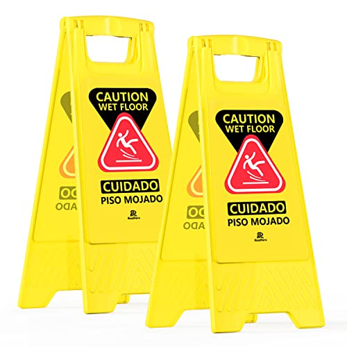 RoadHero 2 Pack Wet Floor Sign, 2-Sided Yellow Caution Signs, Bilingual Collapsible Warning Signs for Commercial Use 24″ | The Storepaperoomates Retail Market - Fast Affordable Shopping