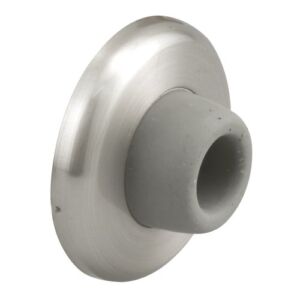 Prime-Line J 4540 Wall Stop – Protects Walls from Door Knob Damage – 2-5/16” Outside Diameter Stainless Steel Cover with 1-1/8” Gray Round Rubber Bumper – Easy To Install
