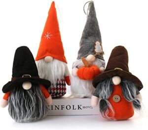 Fall Gnomes Decorations for Home, 4 Pcs Harvest & Thanksgiving & HalloweenDecor for Home Clearance, Farmhouse Fall Decor Room, Handmade Swedish Tomte Gnomes Table Collectible Ornaments
