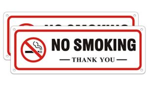 No Smoking Sign Metal for Outdoor Business and Home Use, 2 Pack Aluminum Reflective Signs for House and Office, 10″ x 3.5″ Easy Mounting UV Protected Rust Free with Black Red Symbol