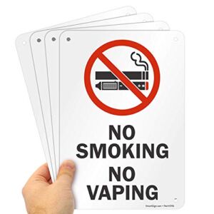 SmartSign “No Smoking No Vaping” Sign | 7″ x 10″ Aluminum (Pack of 4)