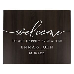 Andaz Press Personalized Large Wooden Welcome Sign for Wedding Rustic Welcome Sign 16″ x 20″ Custom Names Happily Ever After Wedding Signage Dark Walnut MDF Wood Finish Reception Indoor Outdoor Signs