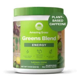 Amazing Grass Greens Blend Energy: Smoothie Mix, Super Greens Powder & Plant Based Caffeine with Matcha Green Tea & Beet Root Powder, Lemon Lime, 30 Servings (Packaging May Vary)