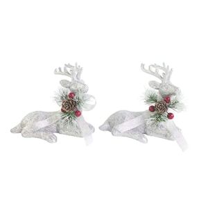 SlimmKISS Christmas Reindeer Decoration Deer Decor, Christmas Glitter Sitting Reindeer Figurine Decoration Lying Deer ,Table Tree Ornaments Xmas Holiday Party Supplies,Set of 2,Silver