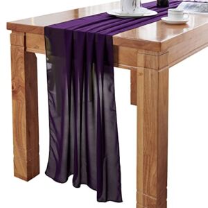 DELOVO Dark Purple Table Runner Chiffon Fabric Sheer 27X120 inches Long Table Linen for Wedding Party Banquets Bridal Home Table Arches Cake Table Decoration