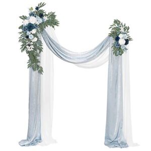 Ling’s Moment Artificial Wedding Arch Flowers Kit (Pack of 4) – 2pcs Aobor Floral Arrangement with 2pcs Drapes for Ceremony and Reception Backdrop Decoration