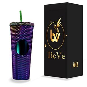 BE VE Studded Matte Diamond Tumbler Cup 24oz, with straw, insulated iced coffee tumbler, water cup, Leak Proof 100% BPA Free, reusable cups lids and straws -Oil Stick