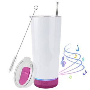 INSTOME 18oz Sublimation Music Tumbler,Music Speaker Tumbler Cup,Double-Wall Vacuum Tumbler Drinking Cup with Straw and Slider Lid (white for sublimation)