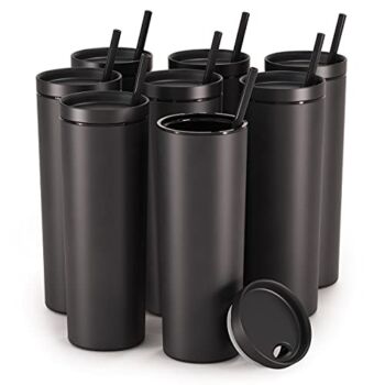 Maars Skinny Acrylic Tumbler with Lid and Straw | 18oz Premium Insulated Double Wall Plastic Reusable Cups – Matte Black, 8 Pack | The Storepaperoomates Retail Market - Fast Affordable Shopping
