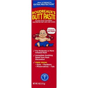 Boudreaux’s Butt Paste Maximum Strength Diaper Rash Cream, Ointment for Baby, 4 oz Tube