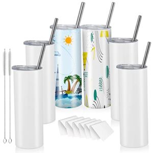 6 Pack Sublimation Tumbler – 20 oz Tumbler with Lid and Straw Insulated Tumbler Skinny Double Wall Tumbler Cups Travel Coffee Mug Stainless Steel Vacuum Mug with Metal Straw,Leak-Proof Lid,Shrink Wrap