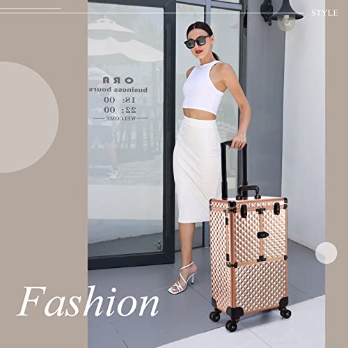 Adazzo Professional Makeup Artist Rolling Train Case Multi-functional Cosmetic Train Case Large Trolley Storage Case for Nail Technicians Cosmetology Case for Hairstylist (Shiny Rose Gold) | The Storepaperoomates Retail Market - Fast Affordable Shopping