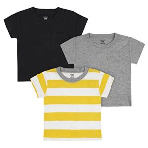 Gerber Baby Boys’ 3-Pack Short Sleeve Pocket Tees, Yellow Stripes, 6-9 Months